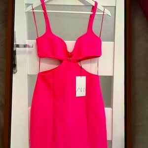 Zara Women's Vibrant Pink Backless Dress XL